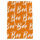 Halloween wit sinaasappel boo tekstpatroon medium cadeauzakje (Achterkant)