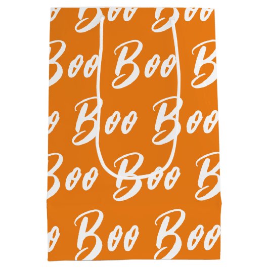Halloween wit sinaasappel boo tekstpatroon medium cadeauzakje (Achterkant)