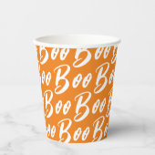 Halloween wit sinaasappel boo tekstpatroon papieren bekers (Voorkant)