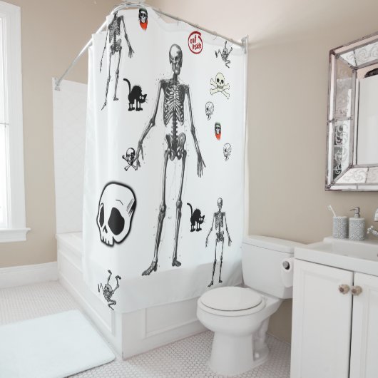 Halloween wit skelet douchegordijn (In situ)