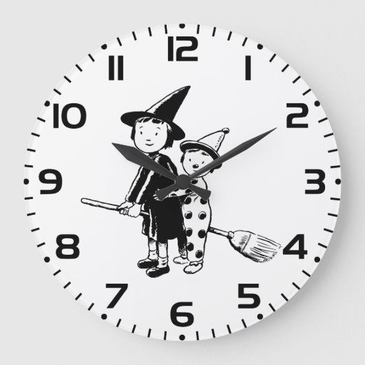Halloween Witch and Clown Riding Broomstick Grote Klok (Voorkant)