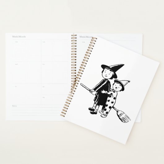 Halloween Witch and Clown Riding Broomstick Planner (Display)