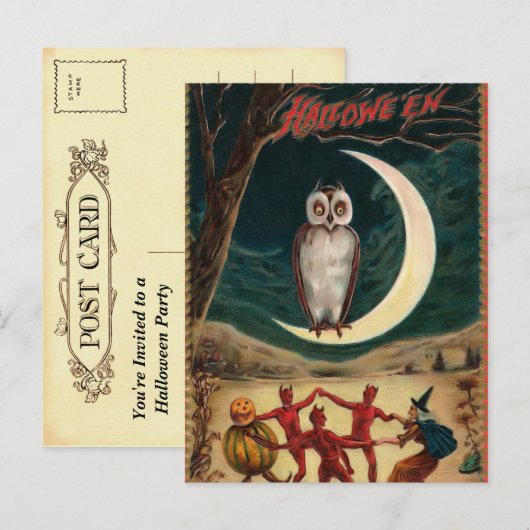 Halloween Witch and Devil Invitation Briefkaart (Voorkant / Achterkant)