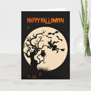 Halloween Witch And Owl Greeting Card Kaart
