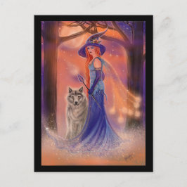Halloween witch and wolf card by Renee Lavoie Briefkaart