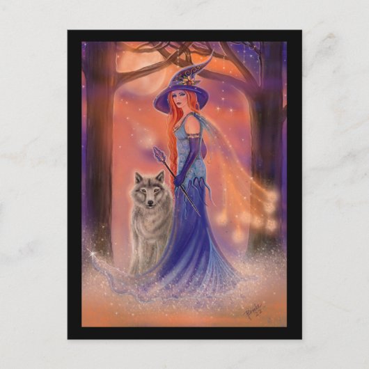 Halloween witch and wolf card by Renee Lavoie Briefkaart (Voorkant)