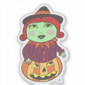 Halloween  Witch Art Drawn Classic Fun Sticker (Voorkant)