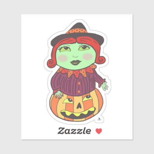 Halloween Witch Art Drawn Classic Fun Sticker (Vel)