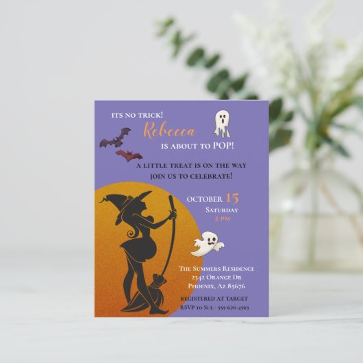 Halloween Witch Baby shower Ghosts Bats Invitation (Staand voorkant)