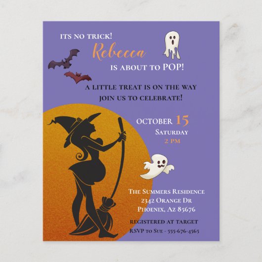Halloween Witch Baby shower Ghosts Bats Invitation (Voorkant)
