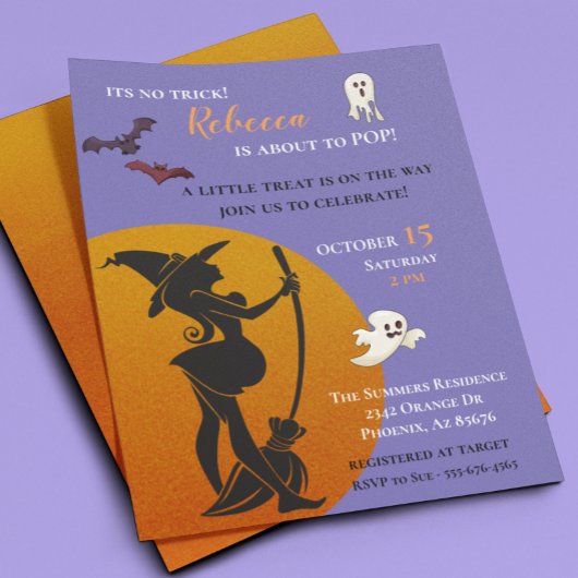 Halloween Witch Baby shower Ghosts Bats Invitation