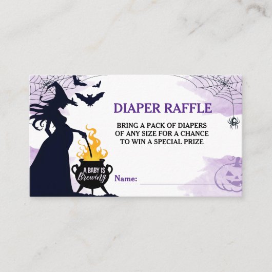 Halloween Witch Baby shower Luier Raffle Paarse Informatiekaartje (Voorkant)
