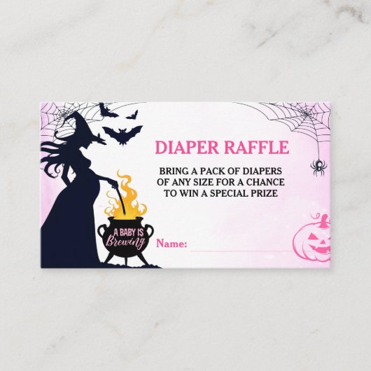 Halloween Witch Baby shower Luier Raffle Roze Informatiekaartje (Voorkant)