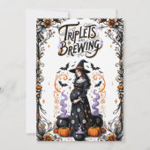 Halloween Witch Baby shower - Triplets zijn aan he Kaart (Voorkant)