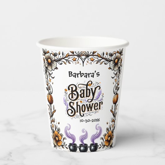 Halloween Witch Baby shower - Triplets zijn aan he Papieren Bekers (Achterkant)