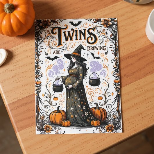 Halloween Witch Baby shower - Twins Are Brewing I Kaart