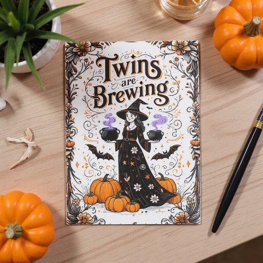 Halloween Witch Baby shower - Twins Are Brewing I Kaart