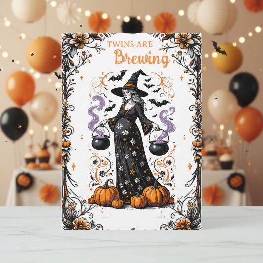 Halloween Witch Baby shower - Twins zijn aan het b Kaart