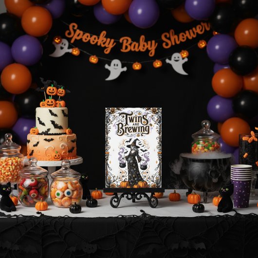 Halloween Witch Baby shower - Twins zijn aan het b Kaart