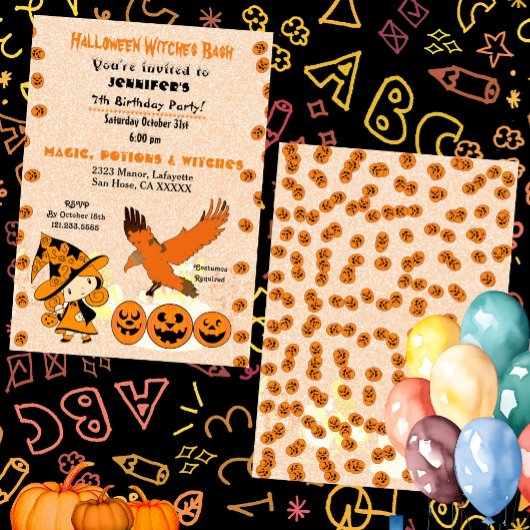 Halloween Witch Bash Jack O Lantern Birthday Party Kaart