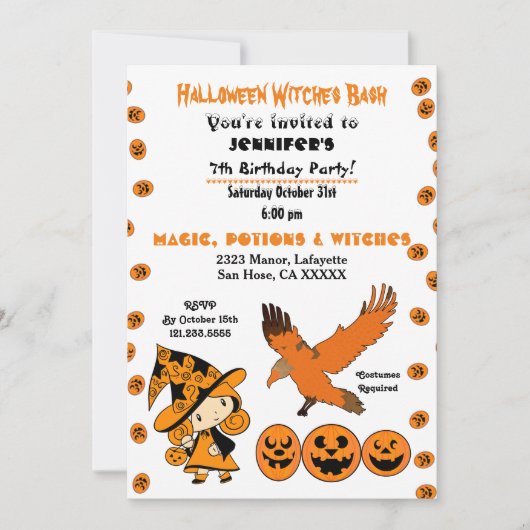 Halloween Witch Bash Jack O Lantern Birthday Party Kaart (Voorkant)