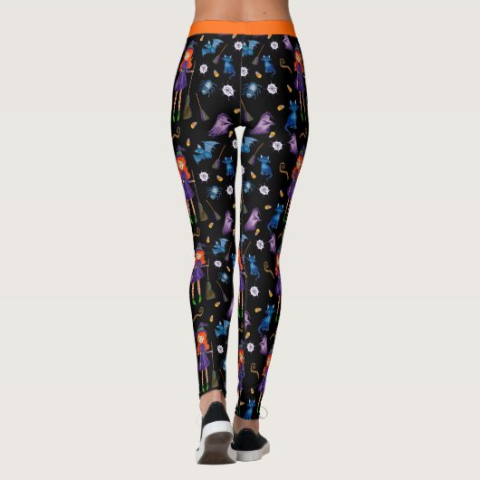 Halloween Witch Bat Kat Ghost Uitstekende kwalitei Leggings (Achterkant)