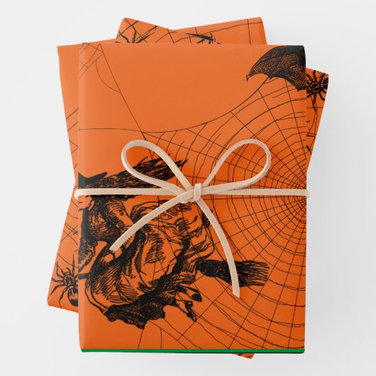 Halloween Witch Bat Spider 3-pc papiervelset Inpakpapier Vel (In situ)