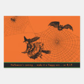 Halloween Witch Bat Spider 3-pc papiervelset Inpakpapier Vel (Voorkant)