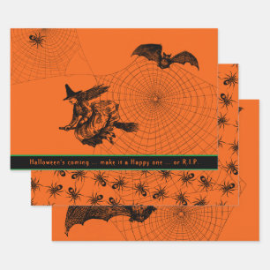Halloween Witch Bat Spider 3-pc papiervelset Inpakpapier Vel