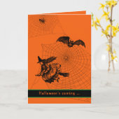Halloween Witch Bat Spider Scary Oranje Gepluikt p Kaart (Gele Bloem)