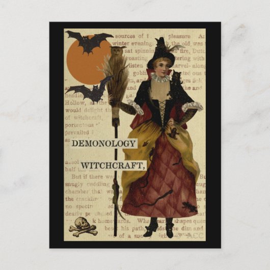 Halloween Witch Bats Moon Owl Skull Briefkaart (Voorkant)