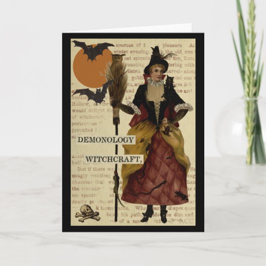 Halloween Witch Bats Moon Owl Skull Kaart (Voorkant)