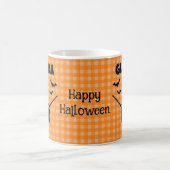 Halloween Witch & Bats Orange Plaid Custom Name Koffiemok (Center)