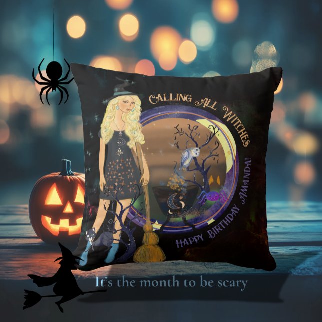Halloween Witch Birthday Black Kussen (Halloween Witch Birthday Black Throw Pillow)