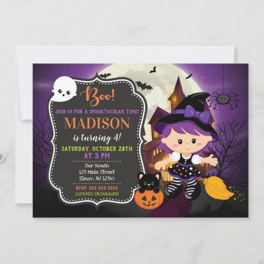 Halloween Witch Birthday Uitnodiging (Voorkant)