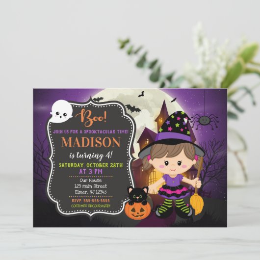 Halloween Witch Birthday Uitnodiging (Staand voorkant)