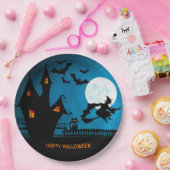 Halloween Witch Black Cat Bats Party Papieren Bordje (Feest)