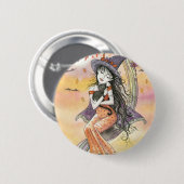 Halloween Witch Black Cat Button Pin (Voorkant /achterkant)