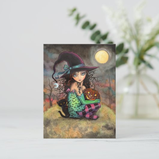 Halloween Witch Black Cat en Jack-O-Lantern Briefkaart (Staand voorkant)