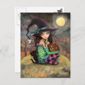 Halloween Witch Black Cat en Jack-O-Lantern Briefkaart (Voorkant / Achterkant)
