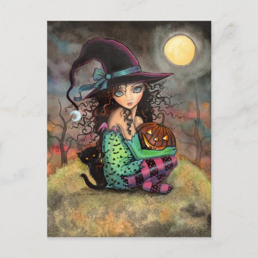Halloween Witch Black Cat en Jack-O-Lantern Briefkaart (Voorkant)