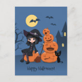 Halloween Witch, Black Cat en Pumpkins Briefkaart (Voorkant)