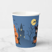 Halloween Witch, Black Cat en Pumpkins Papieren Bekers (Links)