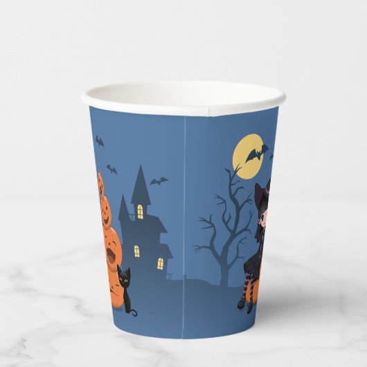 Halloween Witch, Black Cat en Pumpkins Papieren Bekers (Rechts)