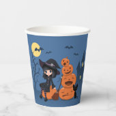Halloween Witch, Black Cat en Pumpkins Papieren Bekers (Voorkant)