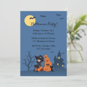 Halloween Witch, Black Cat en Pumpkins Party Kaart (Staand voorkant)