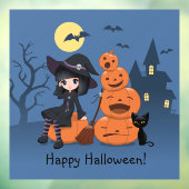 Halloween Witch, Black Cat en Pumpkins Raamsticker (Vel 3)