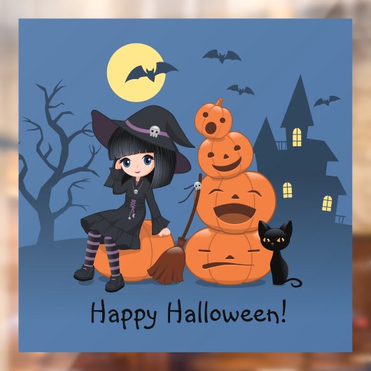 Halloween Witch, Black Cat en Pumpkins Raamsticker (Vel 2)
