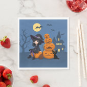 Halloween Witch, Black Cat en Pumpkins Servet (Insitu)