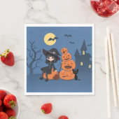 Halloween Witch, Black Cat en Pumpkins Servet (Insitu)